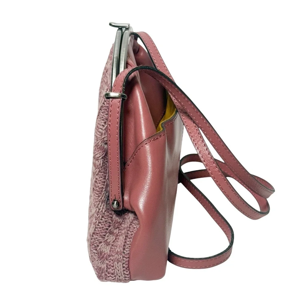 PATRICIA NASH Silvia Frame Bag Dusty Rose Leather & Knit Kiss Lock Crossbody